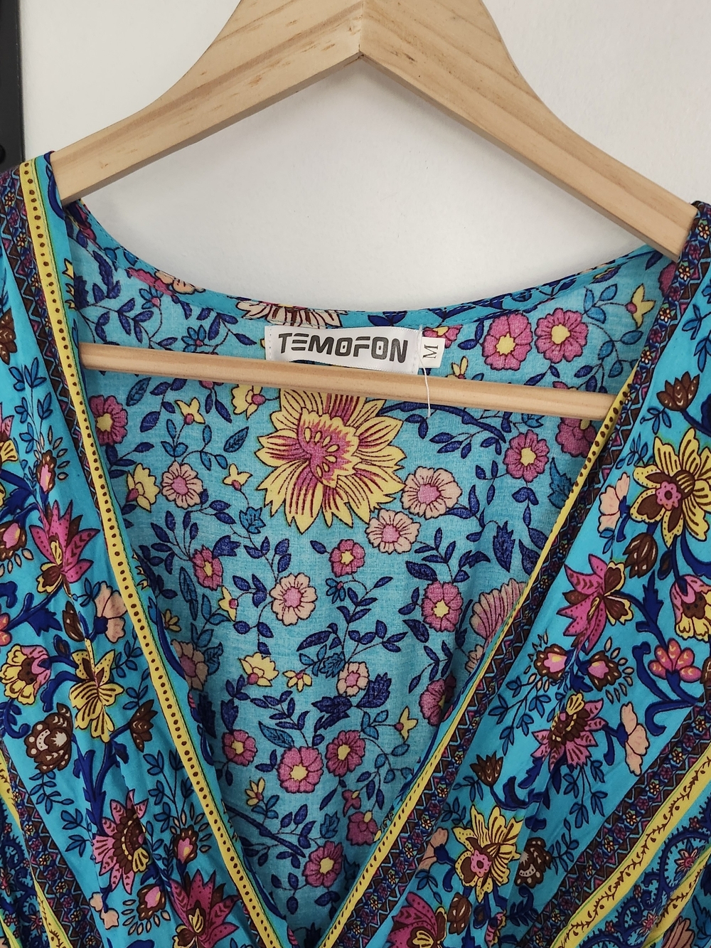 Bright Floral Mini Wrap Dress in Turquoise - Picture 5 of 9